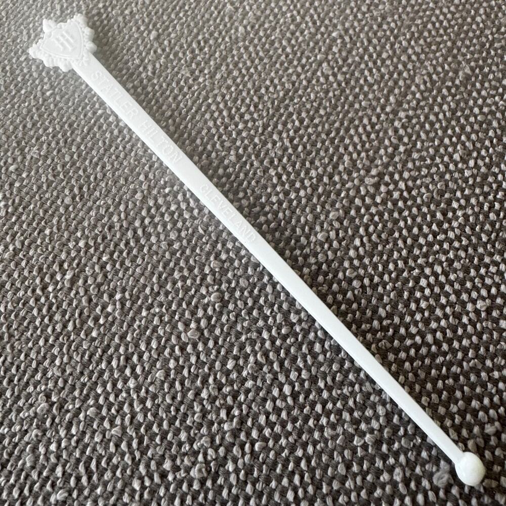 Vintage 1960s Statler Hilton Cleveland Swizzle Stick Drink Stirrer White w/ Logo
